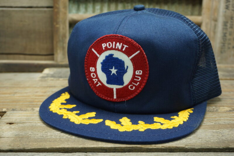 Vintage Point Boat Club Wisconsin Patch Mesh Gold Leaf Snapback Trucker Hat Cap K Products Made In USA