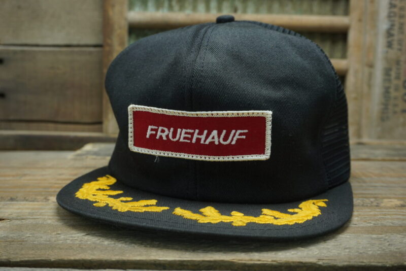 Vintage Fruehauf Trailer Trucking Mesh patch Gold leaf Snapback Trucker Hat Cap K Products Made In USA