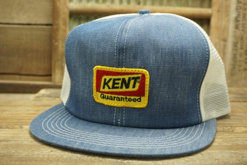 Vintage Kent Guaranteed Feeds Mesh Denim Patch Snapback Trucker Hat Cap K Brand Made In USA