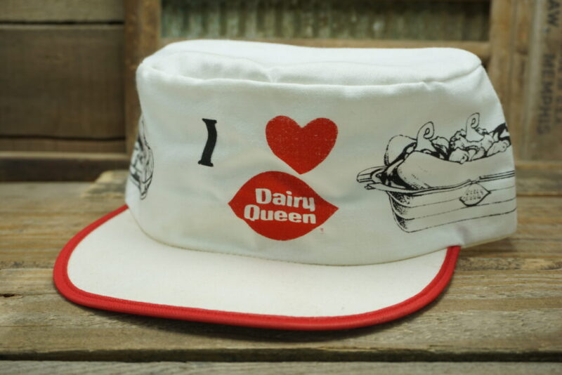 Vintage I Heart Love Dairy Queen DQ Banana Split Ice Cream Snapback Trucker Hat Cap Painters Painter Made in USA