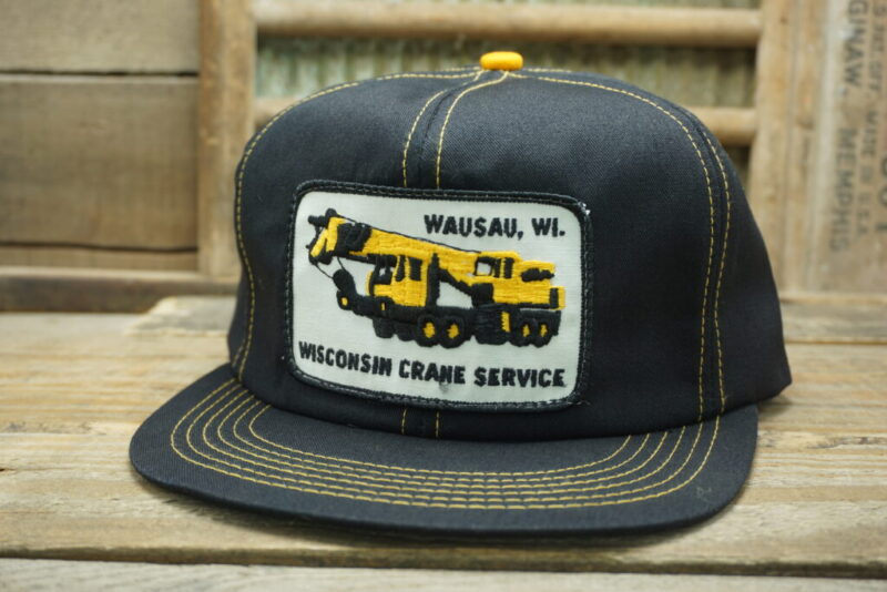 VINTAGE WISCONSIN CRANE SERVICE Wausau WI Patch SNAPBACK TRUCKER HAT Cap K Products Made In USA