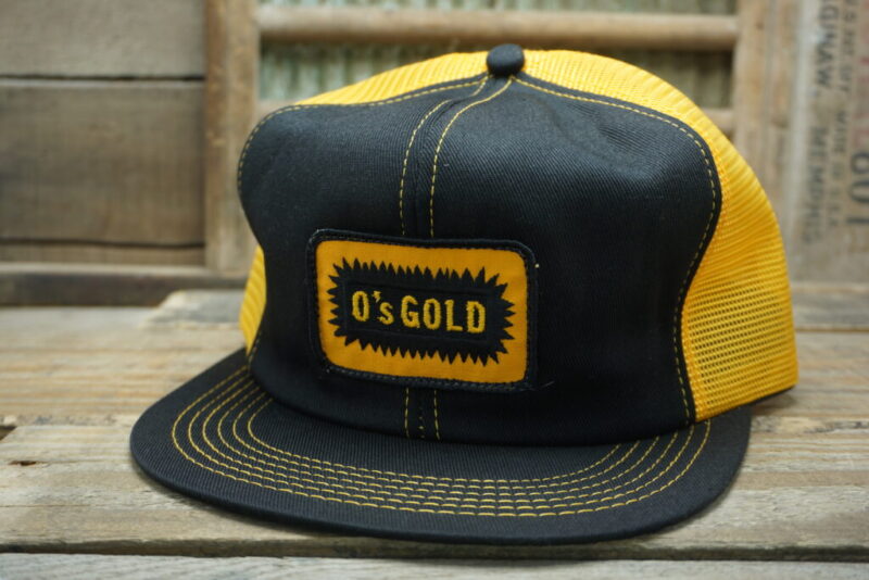 Vintage O's Gold Mesh Patch Snapback Trucker Hat Cap K Products Made In USA
