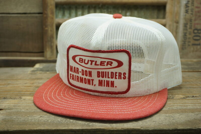 Vintage Butler Mar-Don Builders Fairmount Minnesota MN Denim All Full Mesh Patch Snapback Trucker Hat Cap Louisville MFG CO Made In USA