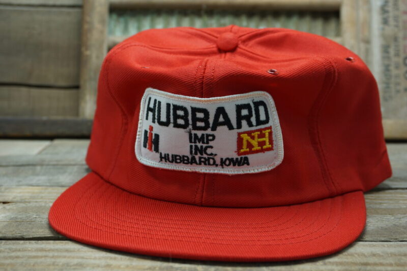 Vintage Hubbard Implement INC Hat International Harvester New Holland Snapback Trucker Hat Cap Patch Swingster Made In USA