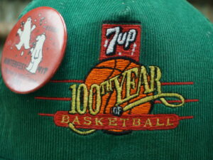 7UP 100th Year of Basketball Hat with Winterfest 1993 Button