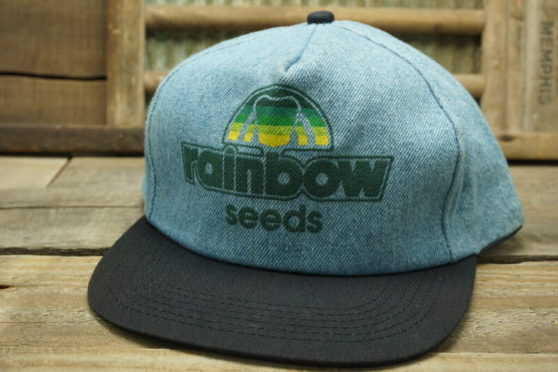 Vintage Rainbow Seeds Denim Snapback Trucker Hat Cap K Products Made In USA