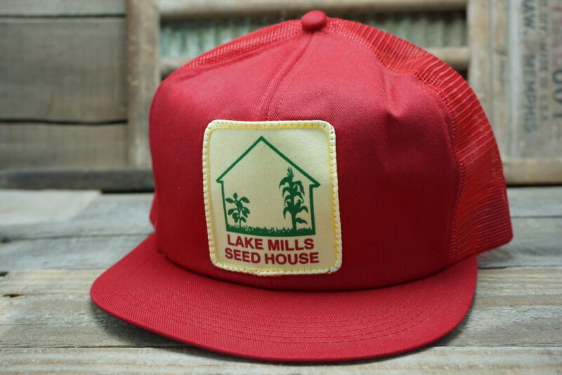 Vintage Lake Mills Seed House Mesh Patch Snapback Trucker Hat Cap K Brand Made in USA