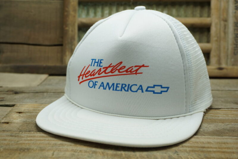 Vintage The Heartbeat of America Chevy Chevrolet Mesh Snapback Trucker Hat Cap Made In USA
