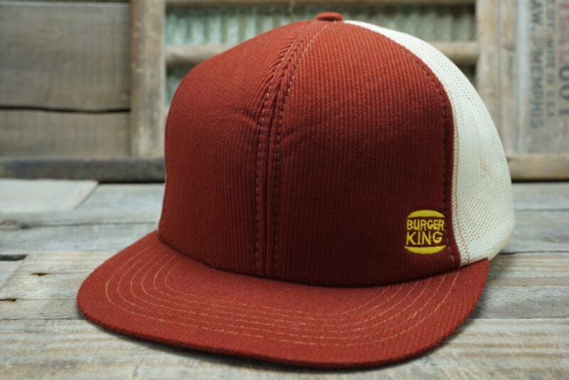 Vintage Burger King Corduroy Mesh Snapback Trucker Hat Cap