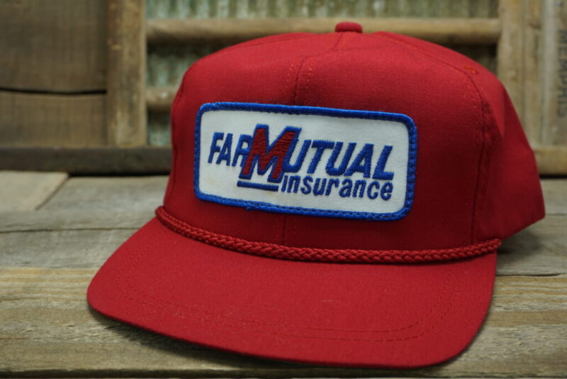 Vintage FarMutual Insurance Patch Rope Strapback Snapback Trucker Hat Cap K Products Made In USA
