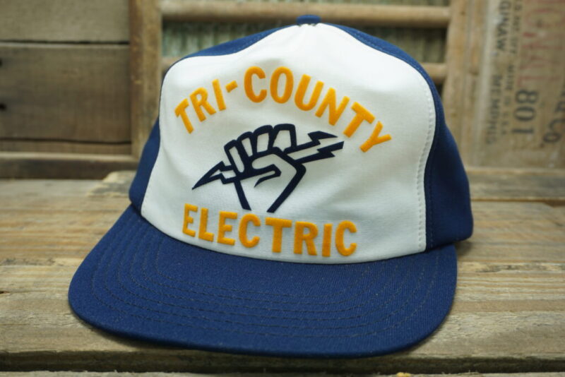 Vintage TRI-County Electric Hand Grabbing Lightning Bolt Snapback Trucker Hat Cap Made In USA