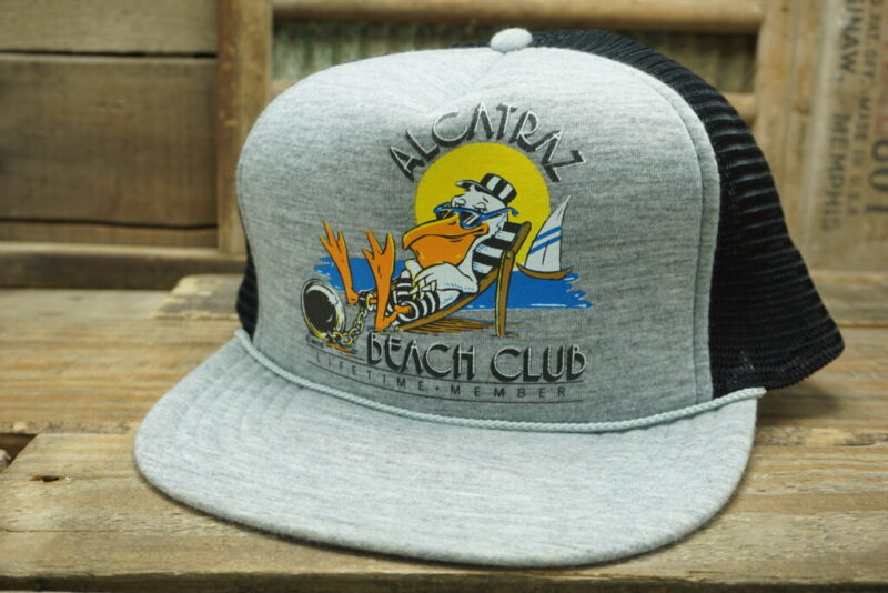 Vintage Alcatraz Beach Club Lifetime Member Pelican Prison Snapback Trucker Hat Cap