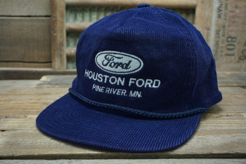 Vintage Ford Houston Pine River Minnesota MN Corduroy Snapback Trucker Hat Cap