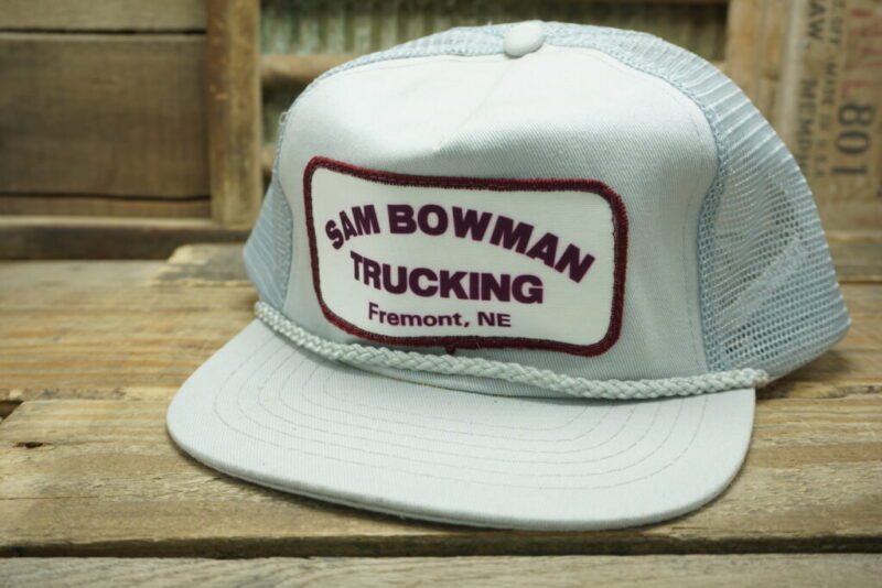 Vintage Sam Bowman Trucking Fremont NE Nebraska Mesh Patch Snapback Trucker Hat Cap Rope