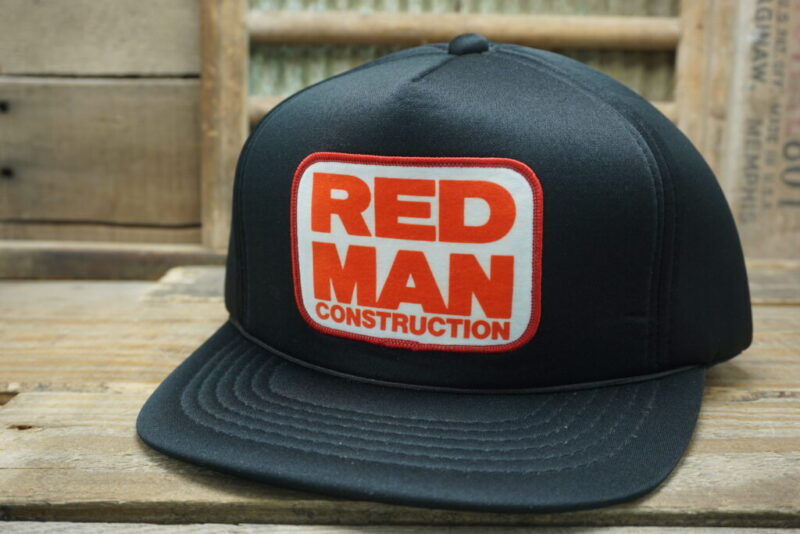 Vintage Red Man Construction Patch Snapback Trucker Hat Cap