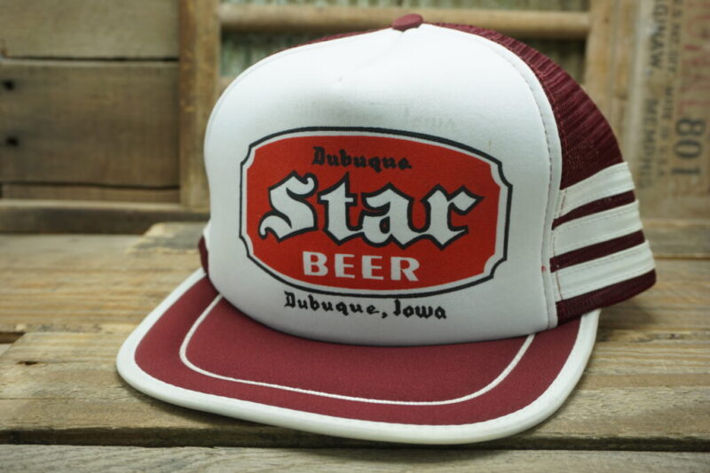 Vintage Dubuque Star Beer Dubuque Star Brewery Dubuque Iowa IA 3 Stripes Three Stripe Mesh Snapback Trucker Hat Cap