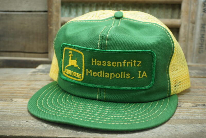 Vintage John Deere Hassenfritz Mediapolis IA Iowa Mesh Patch Snapback Trucker Hat Cap Louisville MFG CO Made In USA