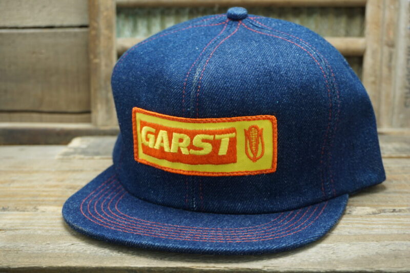 Vintage Garst Seed Company Corn Patch Denim Snapback Trucker Hat Cap K Products Made In USA
