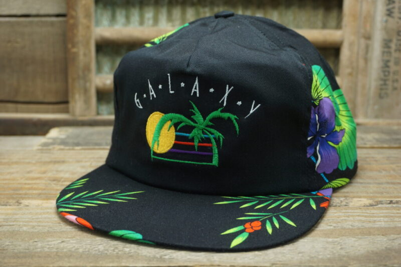 Vintage Galaxy Palm Tree Sun Parrot Snapback Snapback Trucker Hat Cap Made In USA