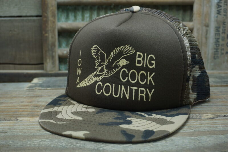 Vintage Iowa Big Cock Country Camo Mesh Snapback Trucker Hat Cap
