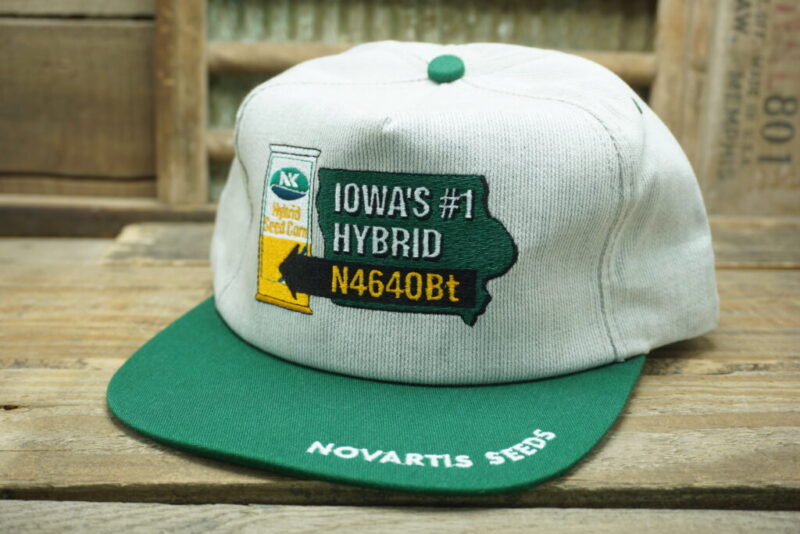 Vintage Novartis Seeds Iowa's #1 Hybrid N4640Bt Corn NK Snapback Trucker Hat Cap K Products Made In USA