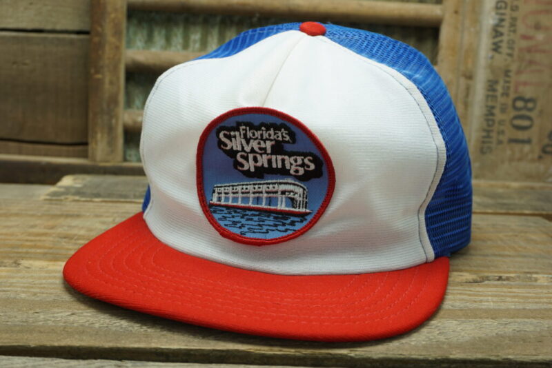 Vintage Florida's Silver Springs Mesh Patch Snapback Trucker Hat Cap Red White Blue