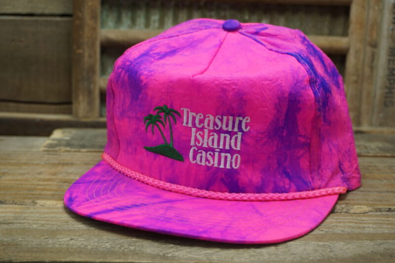 Vintage Treasure Island Casino Tie Dye Bleached Palm Trees Rope Snapback Trucker Hat Cap