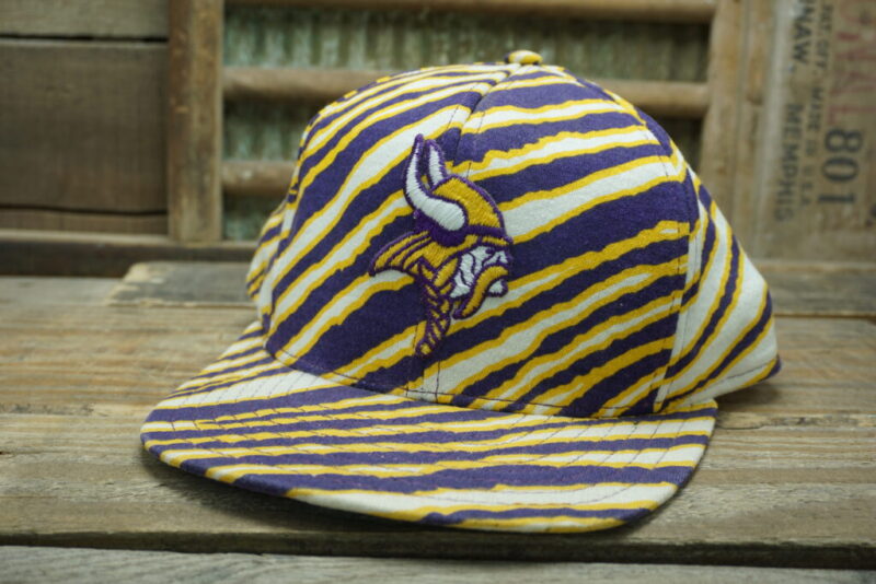 Vintage Minnesota MN Vikings Zubaz AJD Zebra Print NFL Snapback Trucker Hat Cap Made In USA