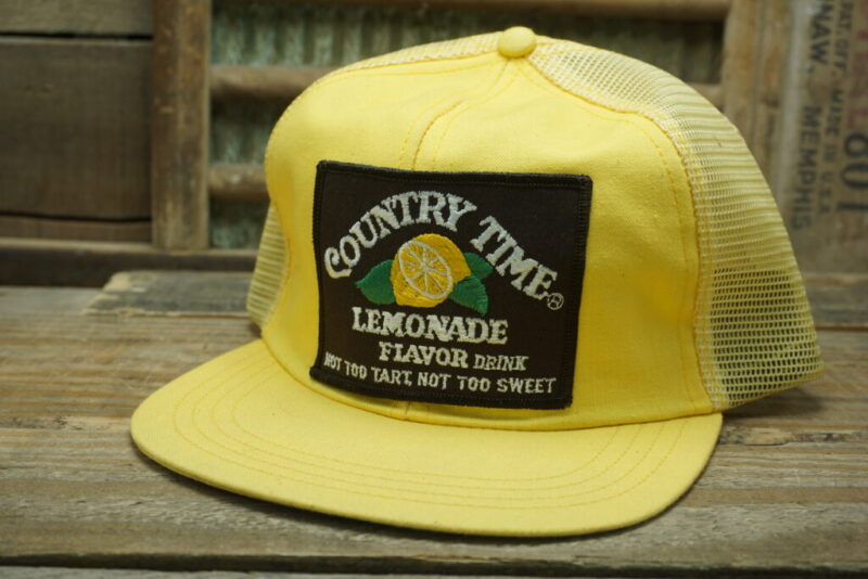 Vintage Country Time Lemonade Flavor Drink Not Too Tart, Not Too Sweet Mesh Patch Snapback Trucker Hat Cap Made In USA