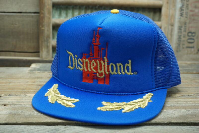 Vintage Disneyland Castle Gold Leaf Mesh Snapback Trucker Hat Cap