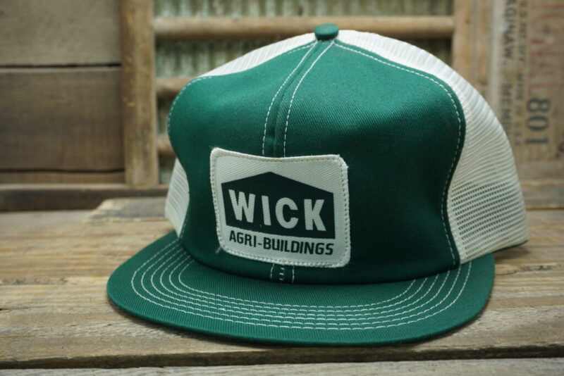 Vintage Wick Agri-Buildings Mesh Patch Snapback Trucker Hat Cap K Brand Made In USA