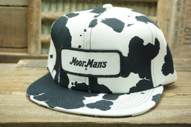 Vintage Moor Mans Cow Print Patch Snapback Trucker Hat Cap K Products Made In USA