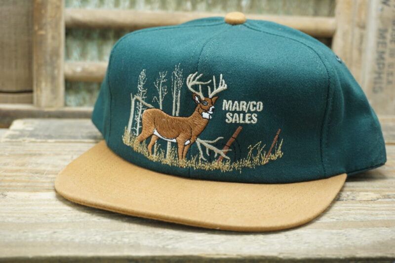Vintage Mar/Co Sales Meat Casings Packaging Burnsville MN Deer Buck Snapback Trucker Hat Cap Made In USA