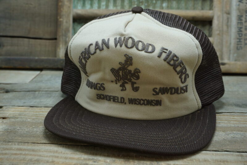 Vintage American Wood Fibers Schofield WI Wisconsin Shavings Sawdust Mesh Snapback Trucker Hat Cap Made in USA