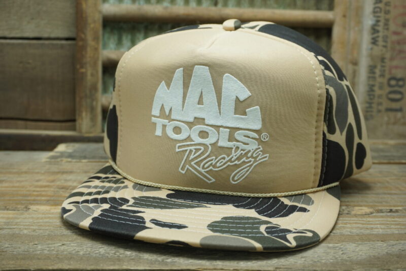 Vintage Mac Tools Racing Camo Snapback Trucker Hat Cap Rope