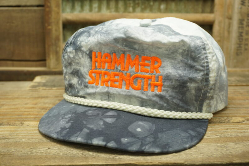 Vintage Hammer Strength Fitness Snapback Trucker Hat Cap Tie Dye Rope Strapback Made in USA