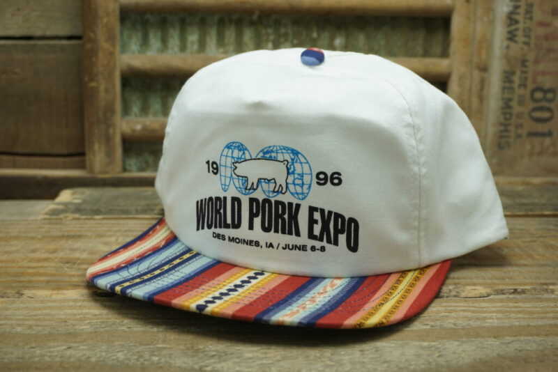 Vintage 1996 World Pork Expo Des Moines Iowa IA June Tribal Snapback Trucker Hat Cap