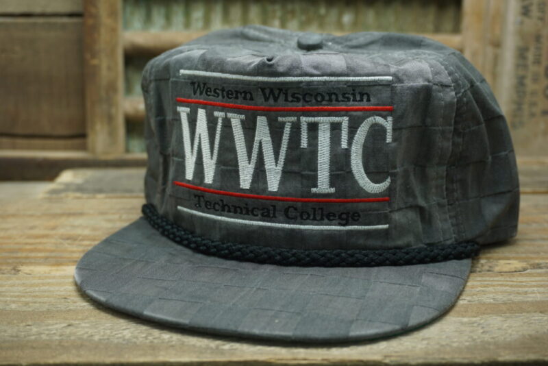 Vintage WWTC Western Wisconsin Technical College Checkered Rope Strapback Snapback Trucker Hat Cap