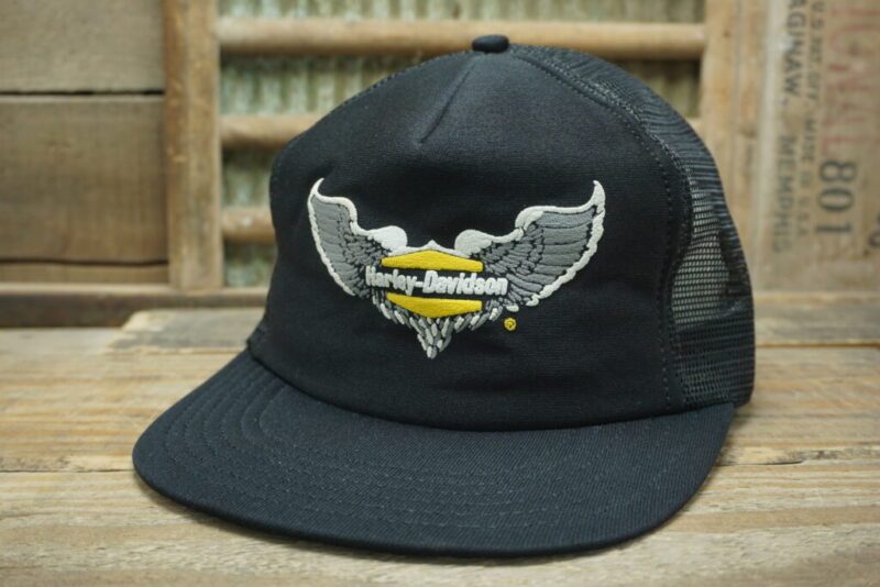 Vintage Harley Davidson Motorcycle Wings Mesh Snapback Trucker Hat Cap Made In USA