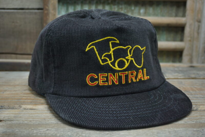 Vintage Central Corduroy Snapback Trucker Hat Cap Made In USA Pig Cow Goat