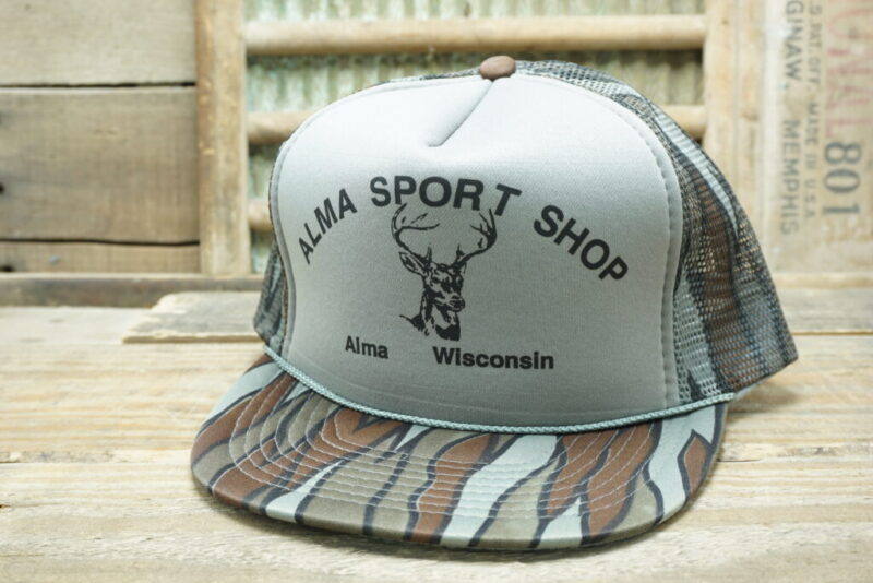 Vintage Alma Sport Shop Camo Snapback Trucker Hat Cap Rope