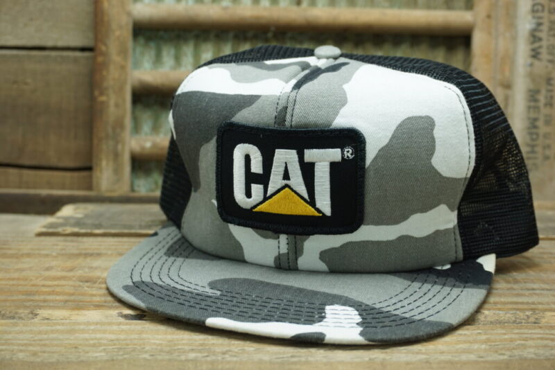 Vintage CAT Camo Snapback Trucker Hat Cap K Brand Made In USA Patch
