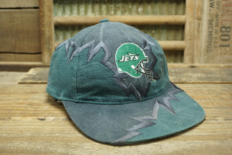Vintage NFL New York Jets Earthquake Shockwave DP Drew Pearson Jagged Edge Strapback Trucker Hat Cap