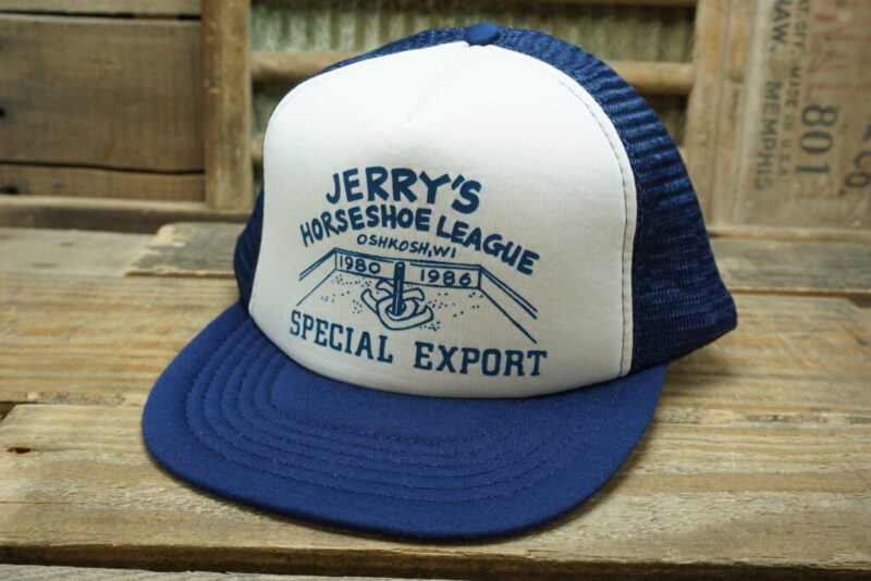 Vintage Jerry's Horseshow League Oshkosh WI 1986 Special Export Beer Mesh Snapback Trucker Hat Cap Johnson Caps