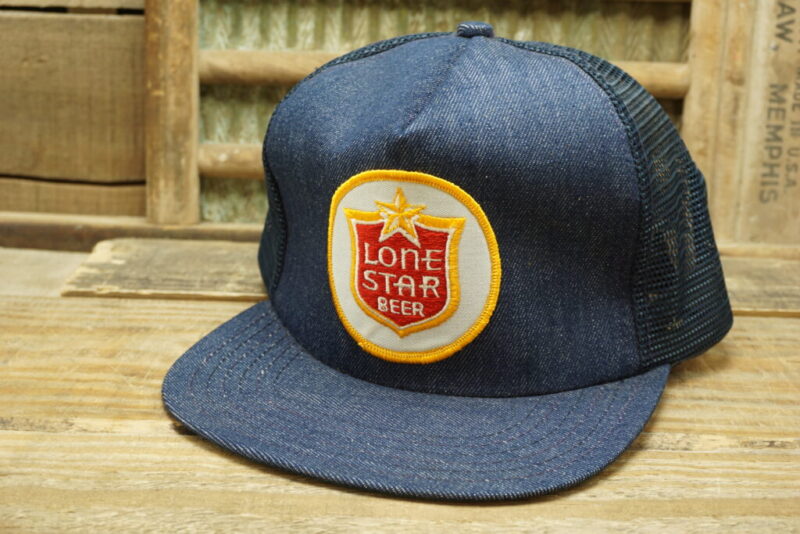 Vintage Lone Star Beer Denim Hat Mesh Snapback Trucker Cap Alamo Hat Co Made in USA