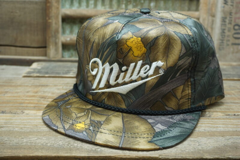 Vintage Miller Beer Floral Rope Snapback Trucker Hat Cap Made In Taiwan R.O.C.