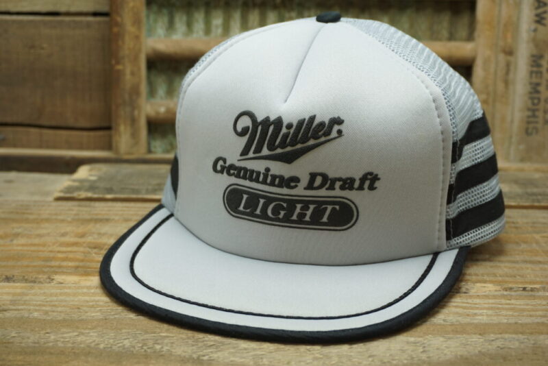 Vintage Miller Genuine Draft Light Beer 3 Three Stripe Mesh Snapback Trucker Hat Cap Designer Pro