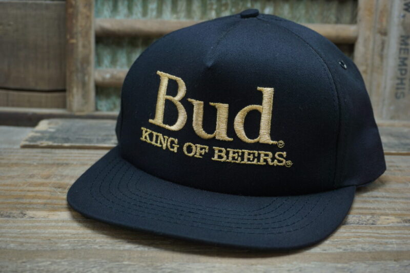 Vintage Budweiser Bud King Of Beers Gold Snapback Trucker Hat Cap Stylemaster Made In USA