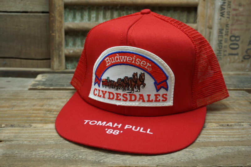 Vintage Budweiser Clydesdales Tomah Pull 1988 88 Patch Mesh Snapback Trucker Hat Cap Made In USA