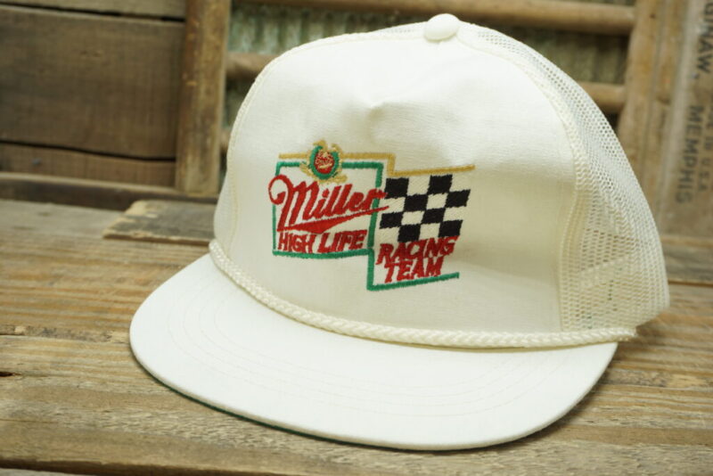 Vintage Miller high Life Beer Racing Team Rope Mesh Snapback Trucker Hat Cap Yupoong